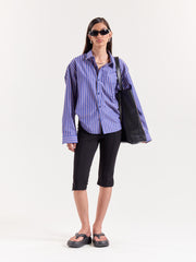 Blue & Peach Striped Poplin Cropped Shirt